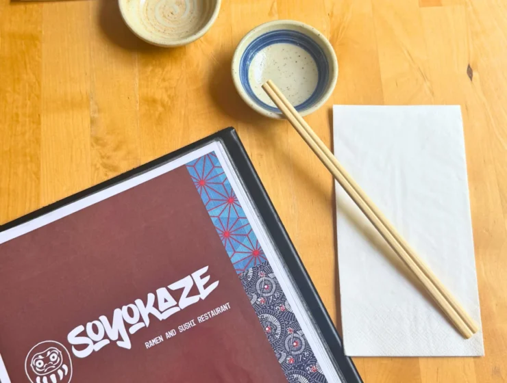 Soyokaze menu on a table with some chopsticks
